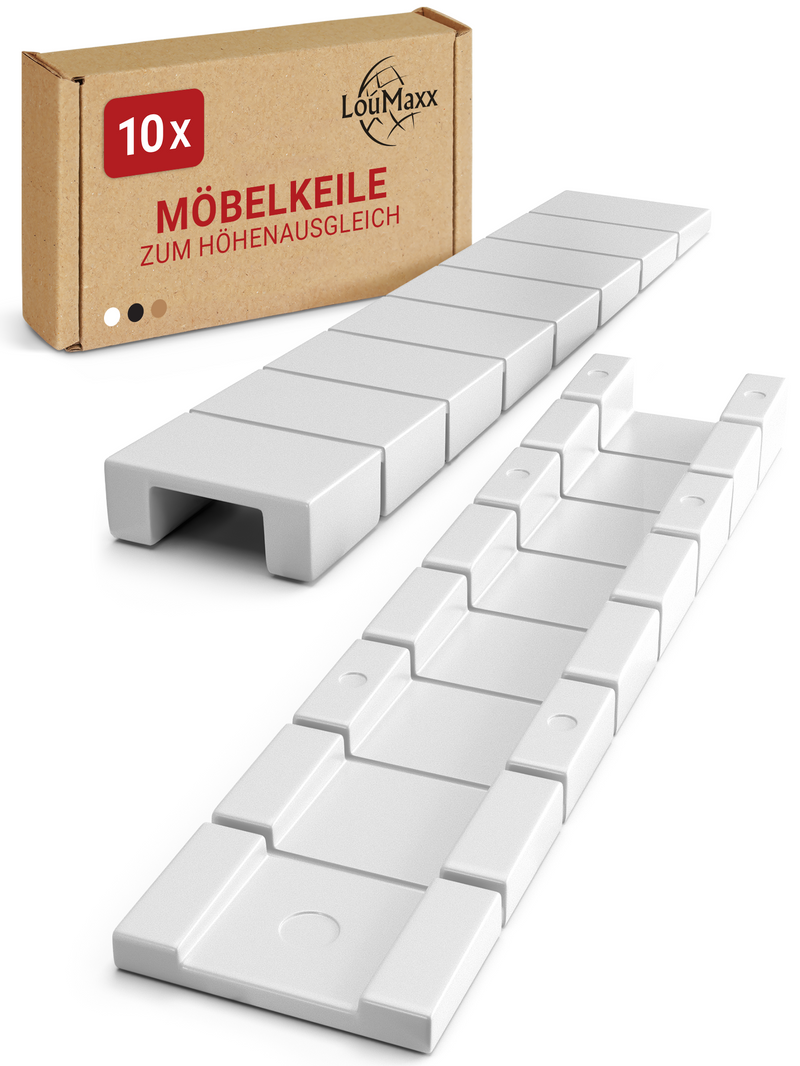 LouMaxx Möbelkeile| Unterlegkeile 8 x 20 x 100 mm in Weiß | Keile Kunststoff mit integrierten Sollbruchstellen…