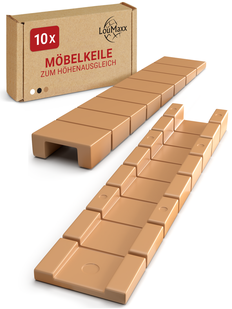 LouMaxx Möbelkeile 10er Set | Unterlegkeile 8 x 20 x 100 mm in Beige | Keile Kunststoff mit integrierten Sollbruchstellen…