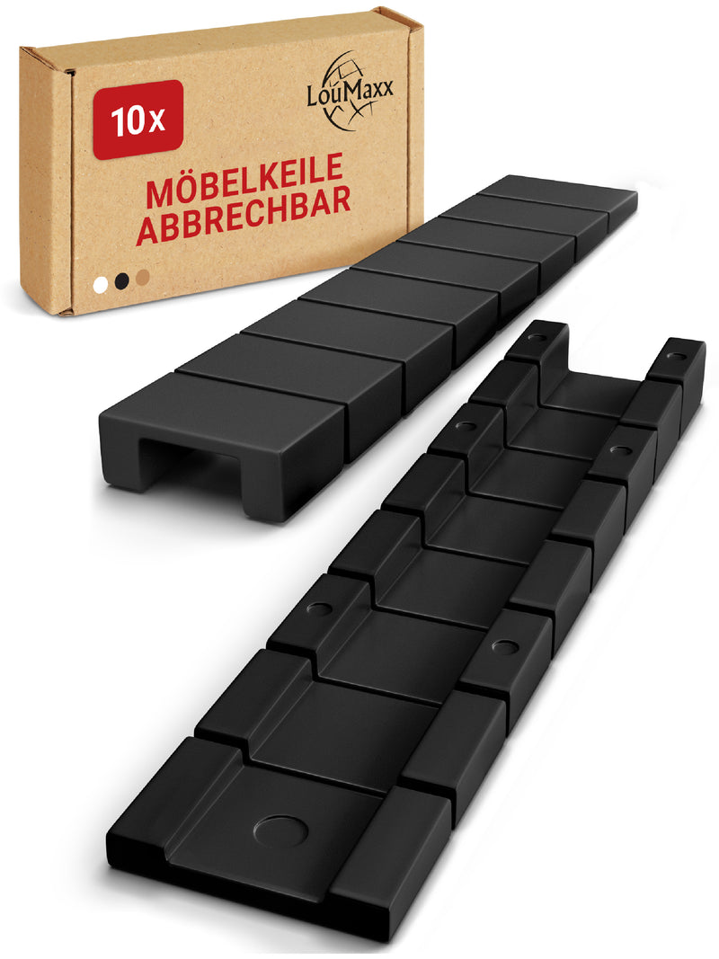 LouMaxx Möbelkeile 10er Set | Unterlegkeile 8 x 20 x 100 mm in Schwarz | Keile Kunststoff mit integrierten Sollbruchstellen…