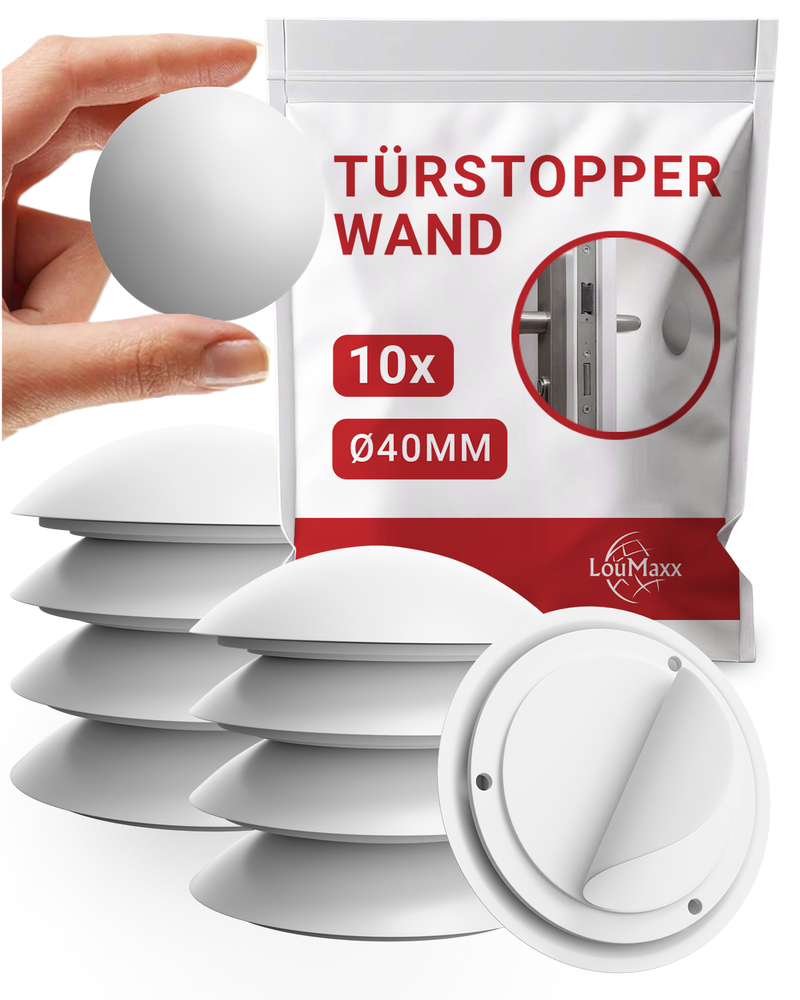 LouMaxx Türstopper Wand selbstklebend oder zum Schrauben Ø 40 mm - 10er Set weiße Wandstopper selbstklebend - Türpuffer Wand