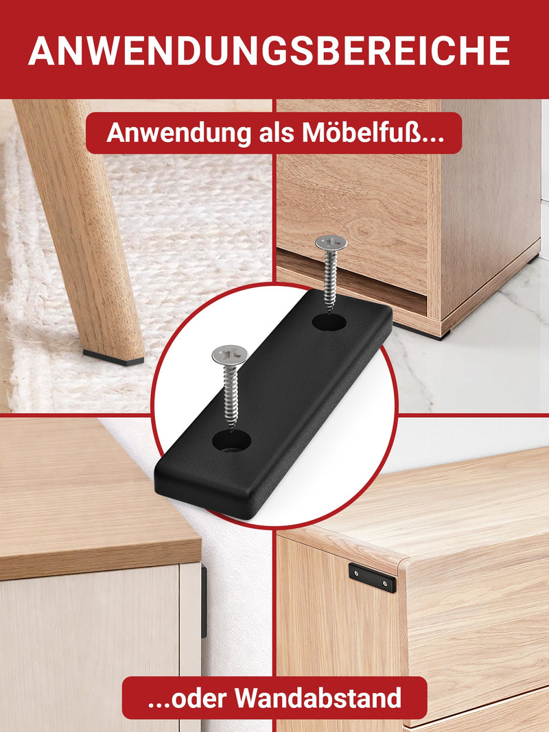 LouMaxx Möbelgleiter Kunststoff – Bodenabstandshalter 50 x 14 x 5 mm – Kunststoffgleiter zum Anschrauben im praktischen Mehrfachpack – 20er Set Mini Möbelfüße schwarz inkl. Schrauben