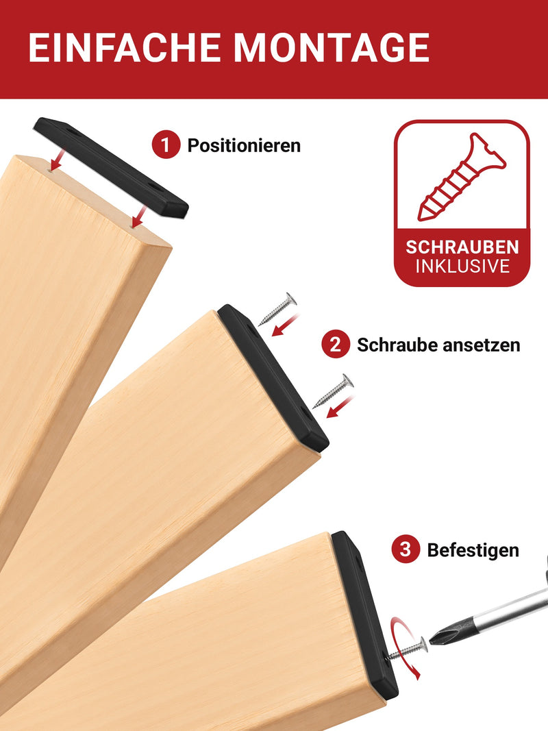 LouMaxx Möbelgleiter Kunststoff – Bodenabstandshalter 50 x 14 x 5 mm – Kunststoffgleiter zum Anschrauben im praktischen Mehrfachpack – 20er Set Mini Möbelfüße schwarz inkl. Schrauben
