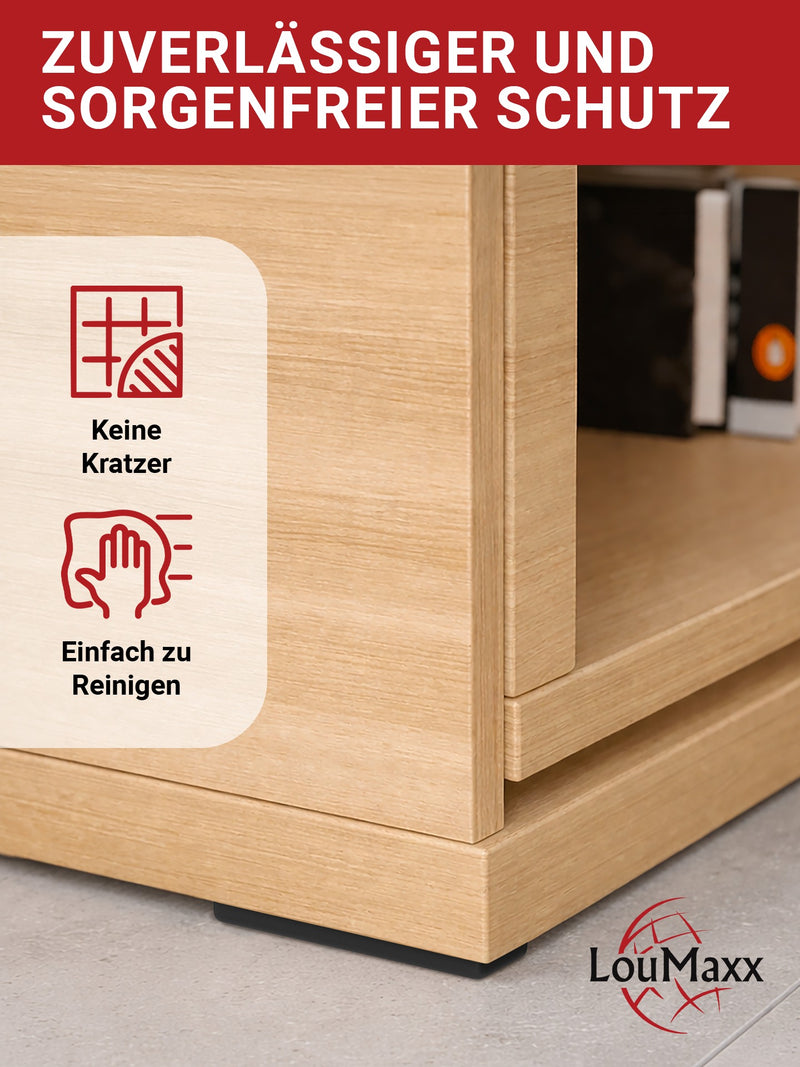 LouMaxx Möbelgleiter Kunststoff – Bodenabstandshalter 50 x 14 x 5 mm – Kunststoffgleiter zum Anschrauben im praktischen Mehrfachpack – 20er Set Mini Möbelfüße schwarz inkl. Schrauben