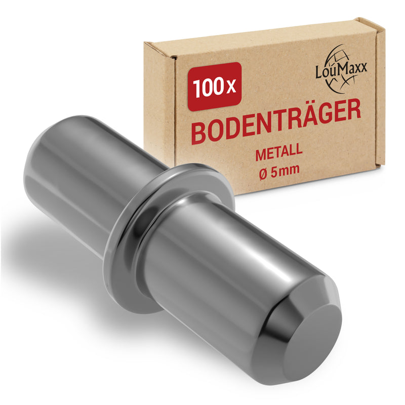 LouMaxx Bodenträger 5 mm 100 Stück mit Ring für Bohrung – Einlegeboden Halter - Fachbodenträger - Bretthalter - Regalbretthalter - Regalbodenträger