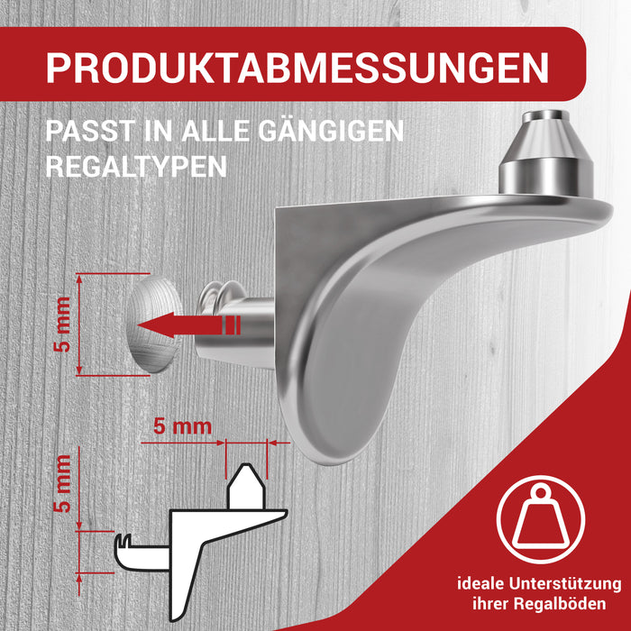 LouMaxx Winkelbodenträger mit Doppelzapfen | 50er Set Regalbodenträger | Sicherheits Bodenträger 5mm | Einlegeboden Halter aus Zamak vernickelt…