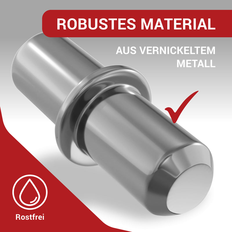 LouMaxx Bodenträger 5mm 20 Stück mit Ring für Bohrung – Einlegeboden Halter - Fachbodenträger - Bretthalter - Regalbretthalter - Bodenträger 5 mm aus massivem Stahl, vernickelt