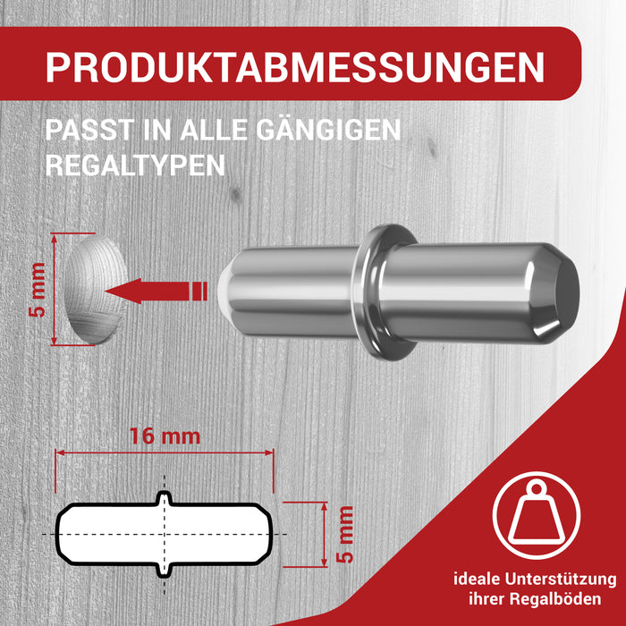 LouMaxx Bodenträger 5 mm 100 Stück mit Ring für Bohrung – Einlegeboden Halter - Fachbodenträger - Bretthalter - Regalbretthalter - Regalbodenträger