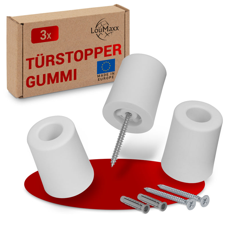 LouMaxx Türstopper Boden Schrauben aus Gummi - Bodentürstopper Ø 40 mm x 50 mm - Türstopper zum Schrauben – Türstopper Gummi - Zuverlässiger Schutz gegen anschlagende Türen - 3er Set in Weiß…