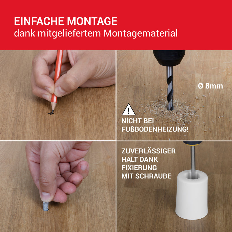 LouMaxx Türstopper Boden Schrauben aus Gummi - Bodentürstopper Ø 40 mm x 50 mm - Türstopper zum Schrauben – Türstopper Gummi - Zuverlässiger Schutz gegen anschlagende Türen - 3er Set in Weiß…