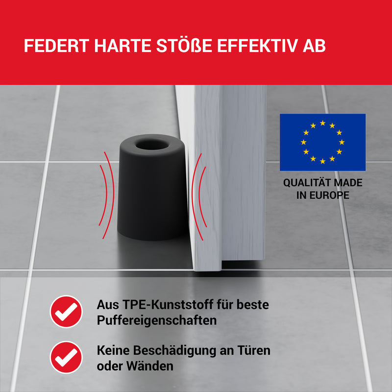 LouMaxx Türstopper Boden Schrauben aus Gummi - Bodentürstopper Ø 40 mm x 50 mm - Türstopper zum Schrauben – Türstopper Gummi - Zuverlässiger Schutz gegen anschlagende Türen - 3er Set in Schwarz