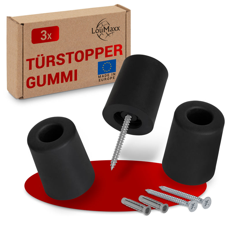 LouMaxx Türstopper Boden Schrauben aus Gummi - Bodentürstopper Ø 40 mm x 50 mm - Türstopper zum Schrauben – Türstopper Gummi - Zuverlässiger Schutz gegen anschlagende Türen - 3er Set in Schwarz