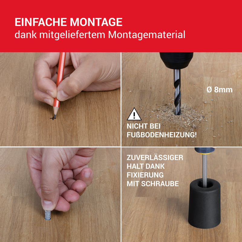 LouMaxx Türstopper Boden Schrauben aus Gummi - Bodentürstopper Ø 40 mm x 50 mm - Türstopper zum Schrauben – Türstopper Gummi - Zuverlässiger Schutz gegen anschlagende Türen - 3er Set in Schwarz