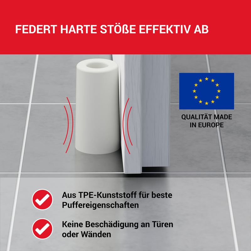 LouMaxx Türstopper Boden Schrauben aus Gummi - Bodentürstopper Ø 40 mm x 75 mm - Türstopper zum Schrauben – Türstopper Gummi - Zuverlässiger Schutz gegen anschlagende Türen - 3er Set in Weiß