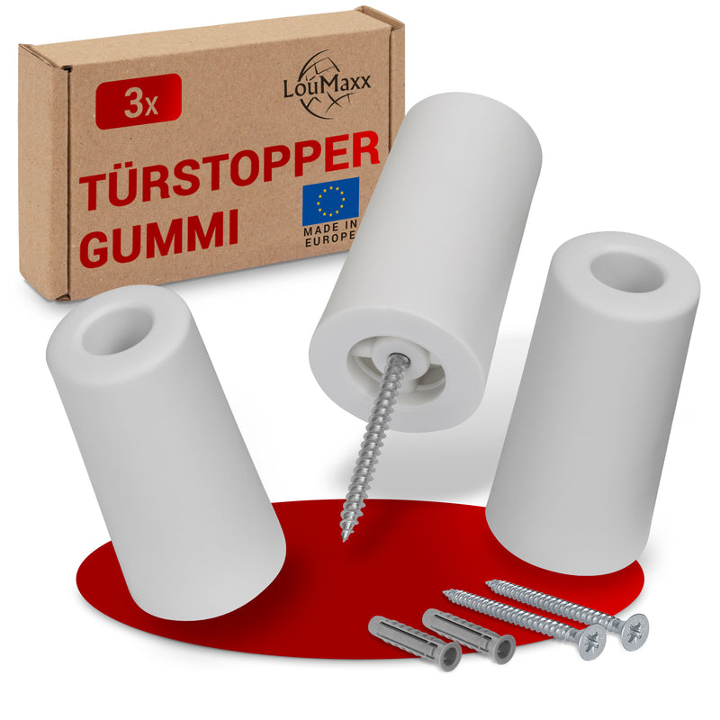 LouMaxx Türstopper Boden Schrauben aus Gummi - Bodentürstopper Ø 40 mm x 75 mm - Türstopper zum Schrauben – Türstopper Gummi - Zuverlässiger Schutz gegen anschlagende Türen - 3er Set in Weiß