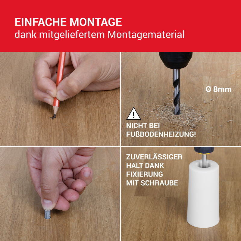 LouMaxx Türstopper Boden Schrauben aus Gummi - Bodentürstopper Ø 40 mm x 75 mm - Türstopper zum Schrauben – Türstopper Gummi - Zuverlässiger Schutz gegen anschlagende Türen - 3er Set in Weiß