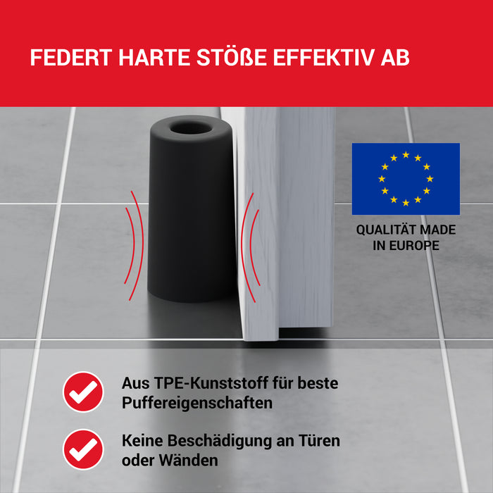 LouMaxx Türstopper Boden Schrauben aus Gummi - Bodentürstopper Ø 40 mm x 75 mm - Türstopper zum Schrauben – Türstopper Gummi - Zuverlässiger Schutz gegen anschlagende Türen - 3er Set in Schwarz