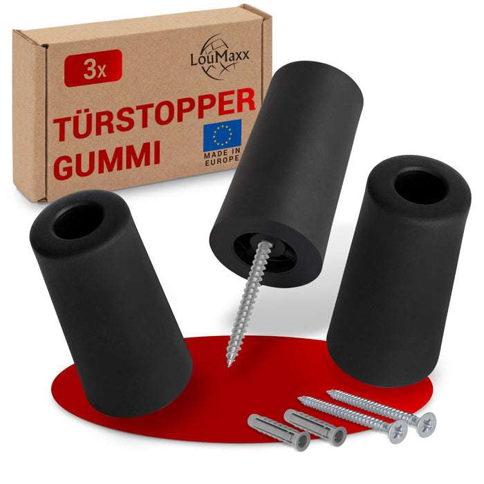 LouMaxx Türstopper Boden Schrauben aus Gummi - Bodentürstopper Ø 40 mm x 75 mm - Türstopper zum Schrauben – Türstopper Gummi - Zuverlässiger Schutz gegen anschlagende Türen - 3er Set in Schwarz