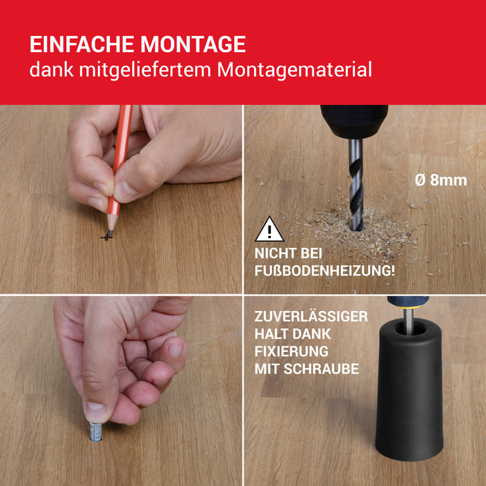 LouMaxx Türstopper Boden Schrauben aus Gummi - Bodentürstopper Ø 40 mm x 75 mm - Türstopper zum Schrauben – Türstopper Gummi - Zuverlässiger Schutz gegen anschlagende Türen - 3er Set in Schwarz