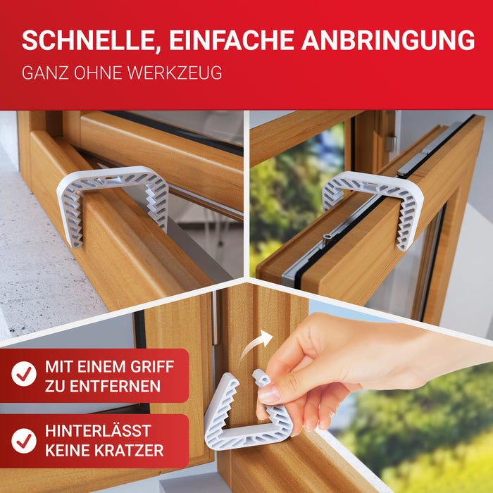 LouMaxx Fensterstopper 2er Set – Fensterstopper beim Lüften & Klemmschutz für Türen – Fensterfeststeller ohne Bohren – Fensterklammer in Weiß für zuverlässige Sicherheit