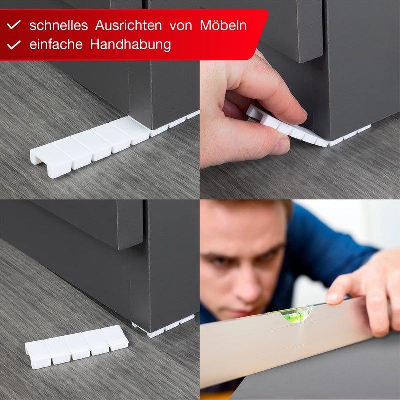 LouMaxx Möbelkeile| Unterlegkeile 8 x 20 x 100 mm in Weiß | Keile Kunststoff mit integrierten Sollbruchstellen…
