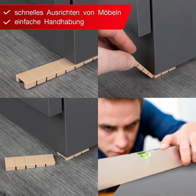 LouMaxx Möbelkeile 10er Set | Unterlegkeile 8 x 20 x 100 mm in Beige | Keile Kunststoff mit integrierten Sollbruchstellen…