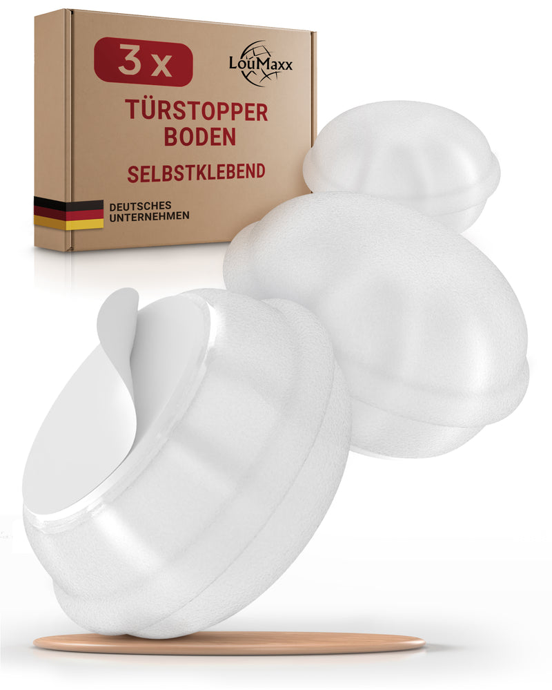 LouMaxx Türstopper Boden selbstklebend aus Gummi - 3er Set transparente Türstopper Gummi in Macarons-Form