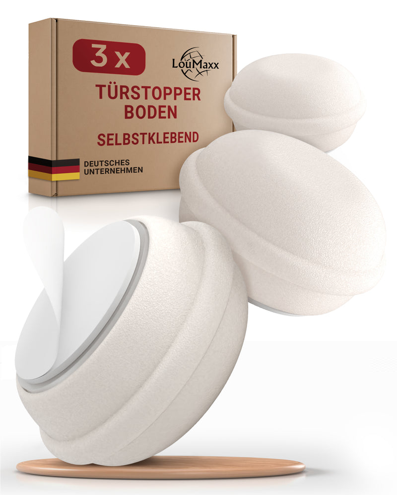 LouMaxx Türstopper Boden selbstklebend aus Gummi - 3er Set in Weiß - Türstopper Gummi in Macarons-Form