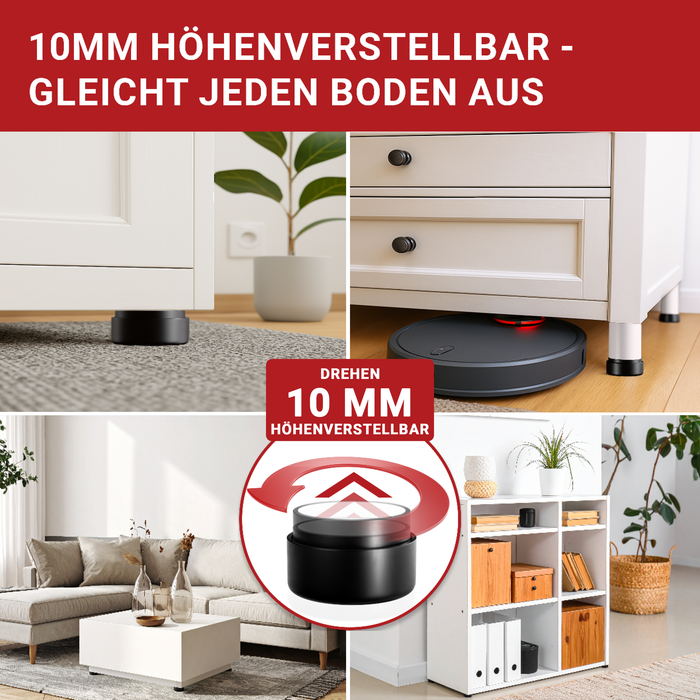 LouMaxx Möbelfüße höhenverstellbar– Füße für Möbel Ø 53,5 mm aus Kunststoff – Hochwertige Möbelerhöhung zum Kleben oder Schrauben – 4er Set Gleitfüße in Schwarz inkl. Montagematerial