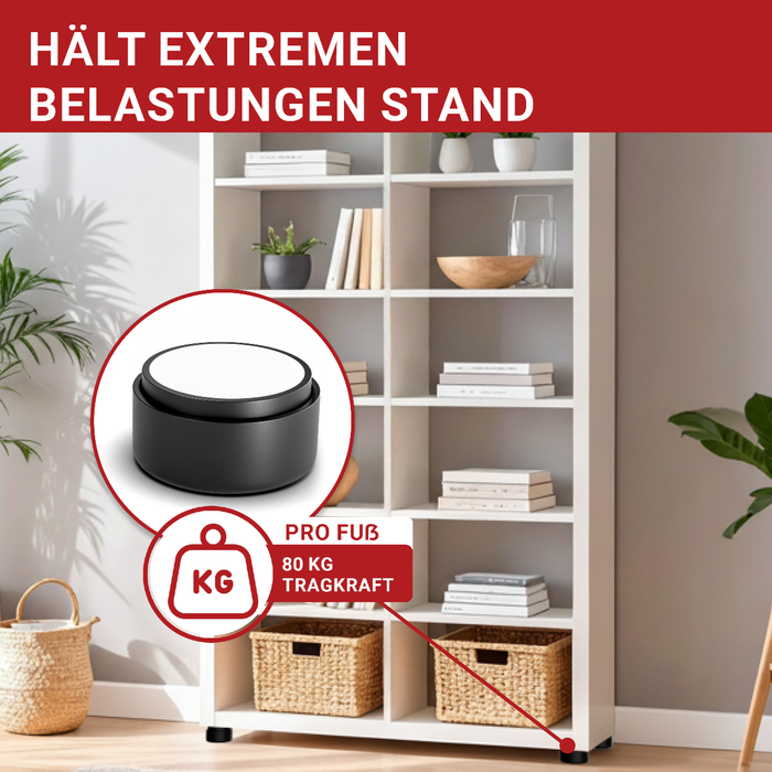 LouMaxx Möbelfüße höhenverstellbar– Füße für Möbel Ø 53,5 mm aus Kunststoff – Hochwertige Möbelerhöhung zum Kleben oder Schrauben – 4er Set Gleitfüße in Schwarz inkl. Montagematerial