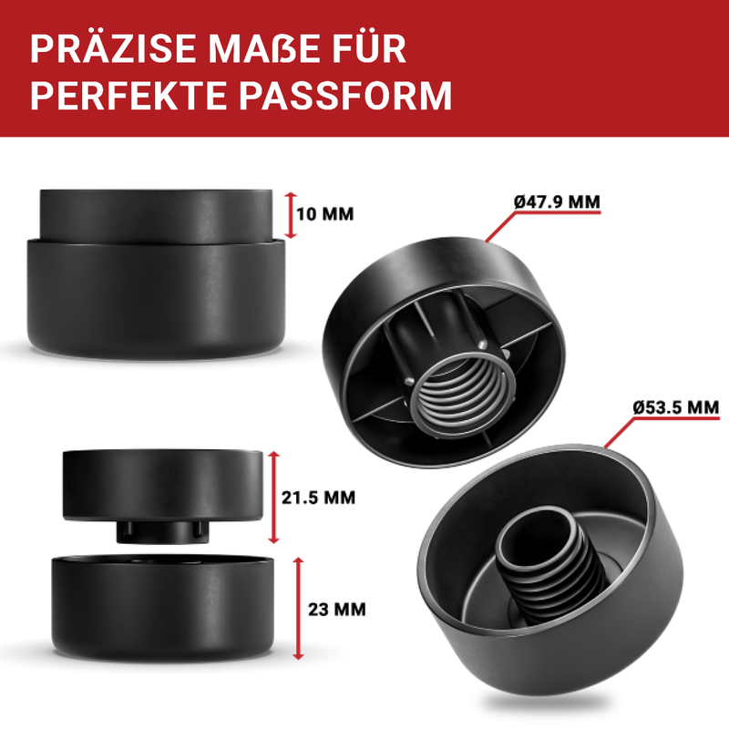 LouMaxx Möbelfüße höhenverstellbar– Füße für Möbel Ø 53,5 mm aus Kunststoff – Hochwertige Möbelerhöhung zum Kleben oder Schrauben – 4er Set Gleitfüße in Schwarz inkl. Montagematerial