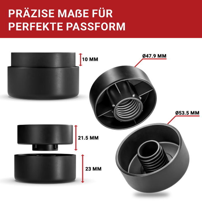 LouMaxx Möbelfüße höhenverstellbar– Füße für Möbel Ø 53,5 mm aus Kunststoff – Hochwertige Möbelerhöhung zum Kleben oder Schrauben – 4er Set Gleitfüße in Schwarz inkl. Montagematerial