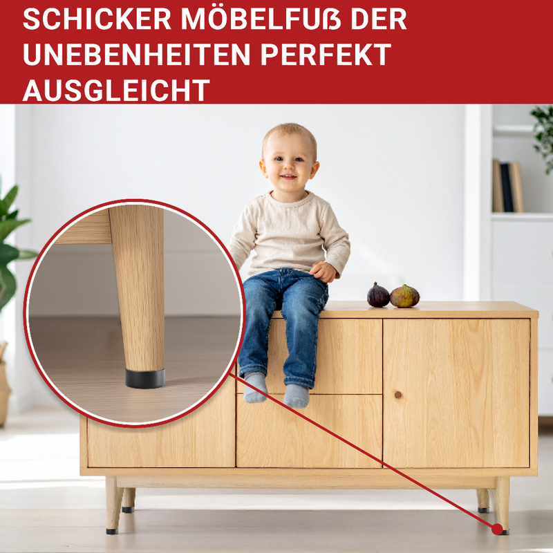 Möbelfüße höhenverstellbar schwarz, Ø 53,5 mm - 4er-Set zum Kleben oder Schrauben