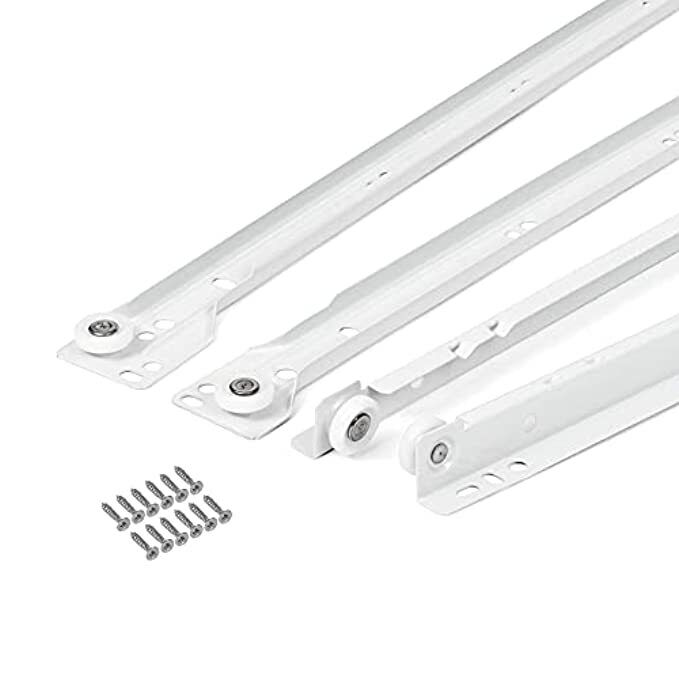 LouMaxx Rollschubführungen 350mm | 2er Set (1 Paar) Schubladenschienen weiß | Schubladen Schienensystem mit Teilauszug | Leichtgängige Schienen