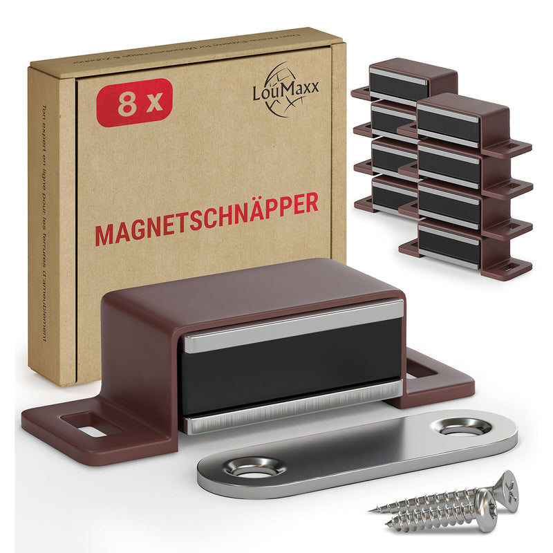 LouMaxx Magnetschnäpper stark - Haltekraft 4kg - 8er Set in braun – Türmagnet - Magnetverschluss - Tür Magnet - Magnetverschluss Schrank - Magnet Türschließer - Magnet Schranktür