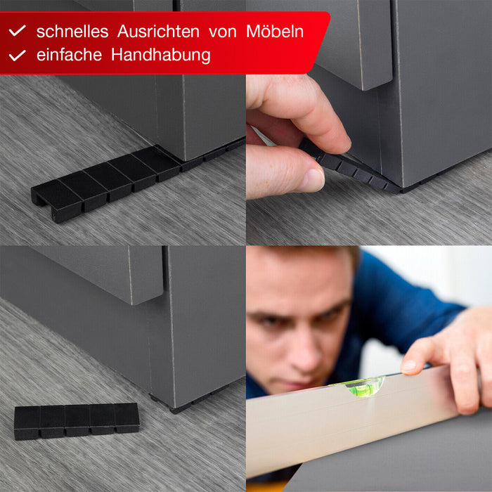LouMaxx Möbelkeile 10er Set | Unterlegkeile 8 x 20 x 100 mm in Schwarz | Keile Kunststoff mit integrierten Sollbruchstellen… 10 Stück
