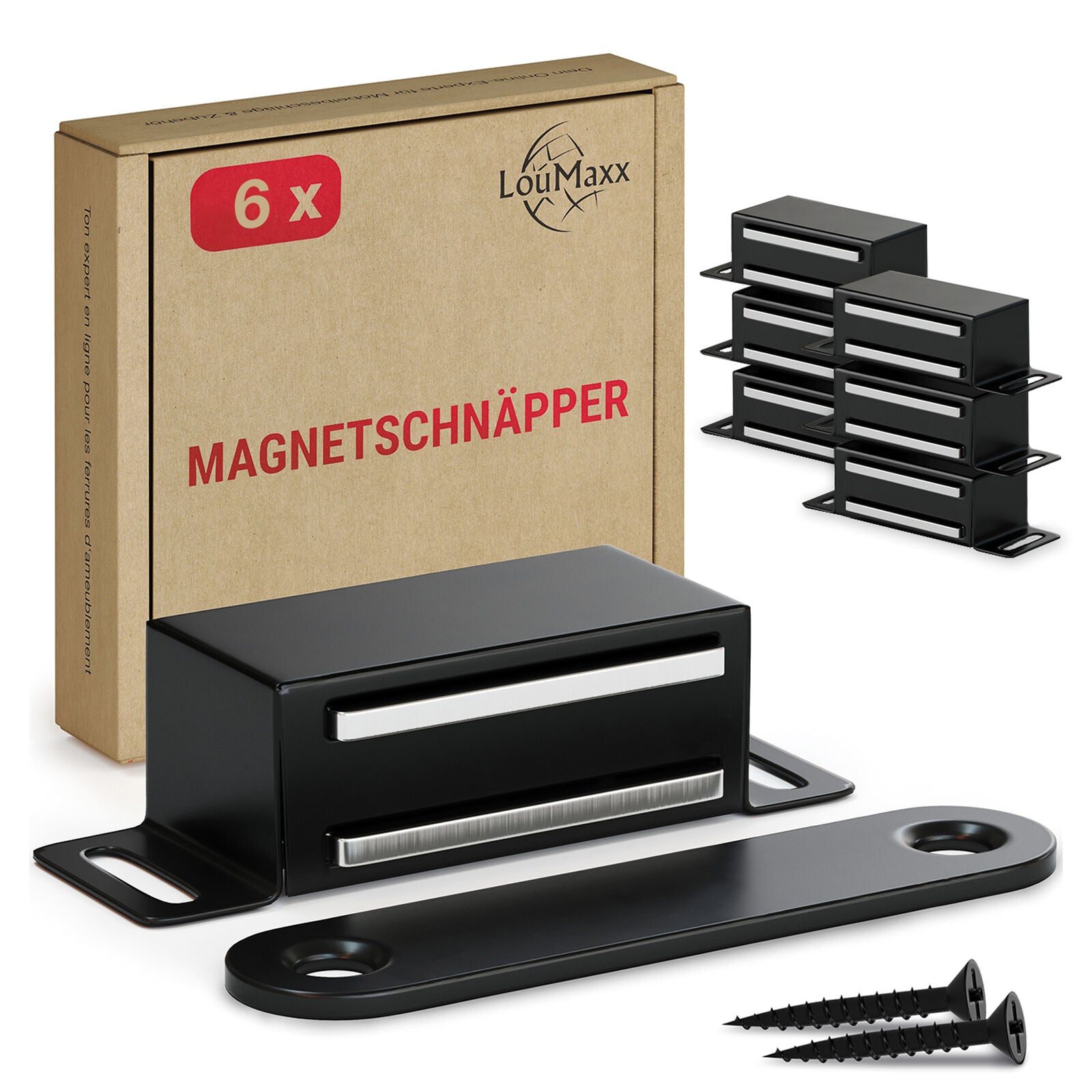 LouMaxx Magnetschnäpper Schwarz - Haltekraft 6kg - 6er Set