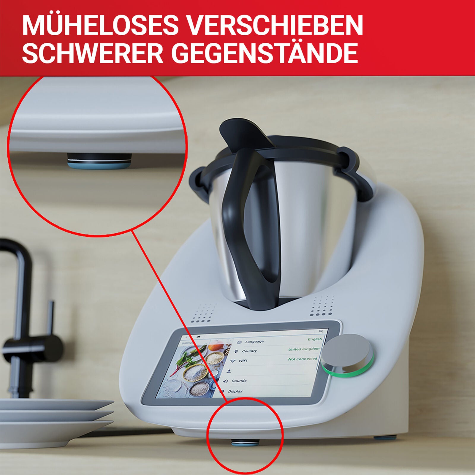 LouMaxx Teflongleiter selbstklebend – Möbelgleiter Ø 30 mm | Stuhlgleiter aus hochgleitfähigem PTFE | Hochwertige Gleiter für Stühle, Möbel und für Thermomix - 16er Set Möbelgleiter Teppich