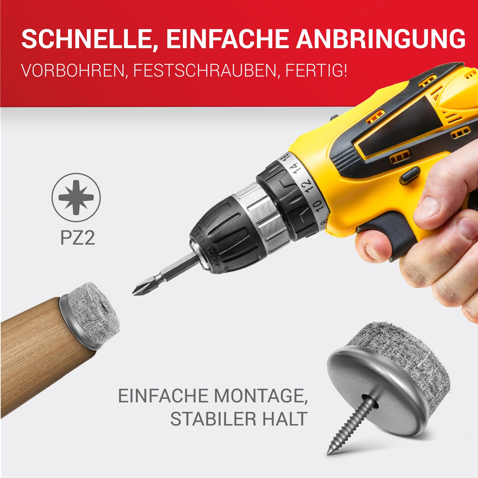 LouMaxx Stuhl Filzgleiter Schrauben – 20er Set (rund, Ø 24mm) grau – Stuhlgleiter mit 6 mm dickem Filz – stabile Metalleinfassung – Premium Schutz