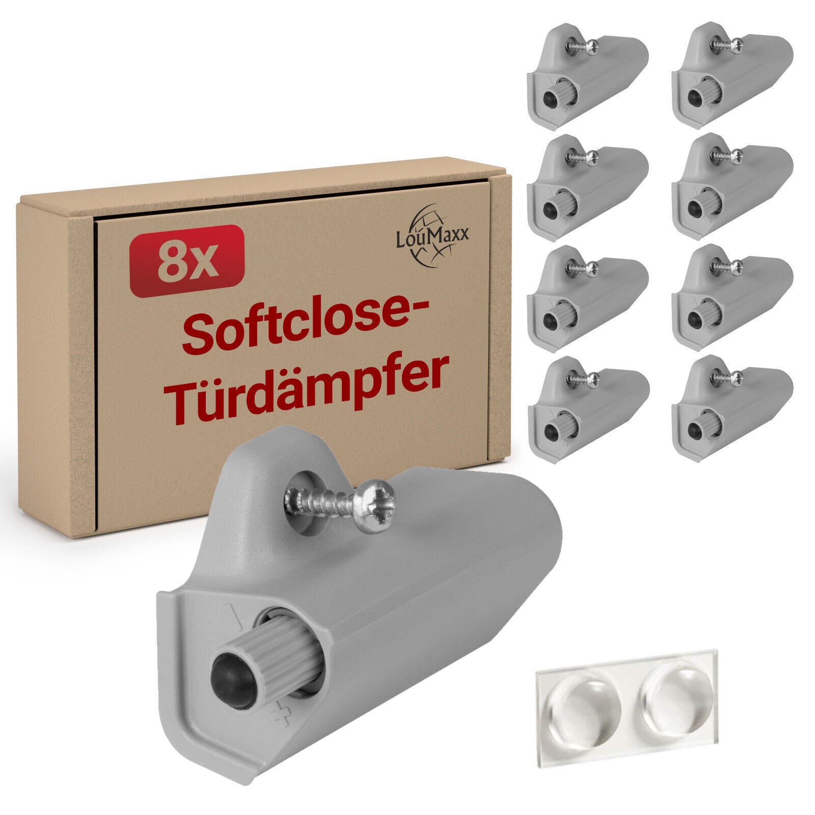 LouMaxx Softclose Türdämpfer 8er Set Möbeltürdämpfer grau – Schranktür Dämpfer – Soft close Türdämpfer Schrank zum Softclose nachrüsten von Schranktüren