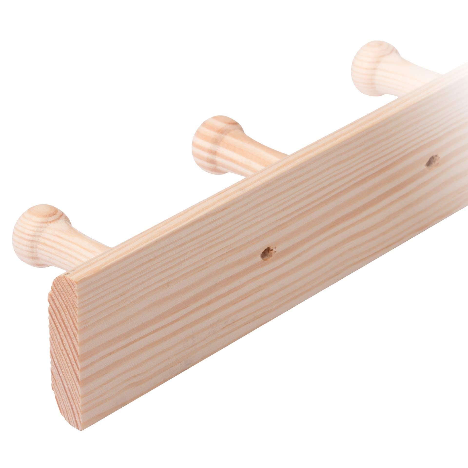LouMaxx Hakenleiste Holz aus Kiefer mit 3 Holzhaken – Wandgarderobe Holz - Garderobe Kinder - Garderobe Holz - Kleiderhaken Holz zur Wandbefestigung