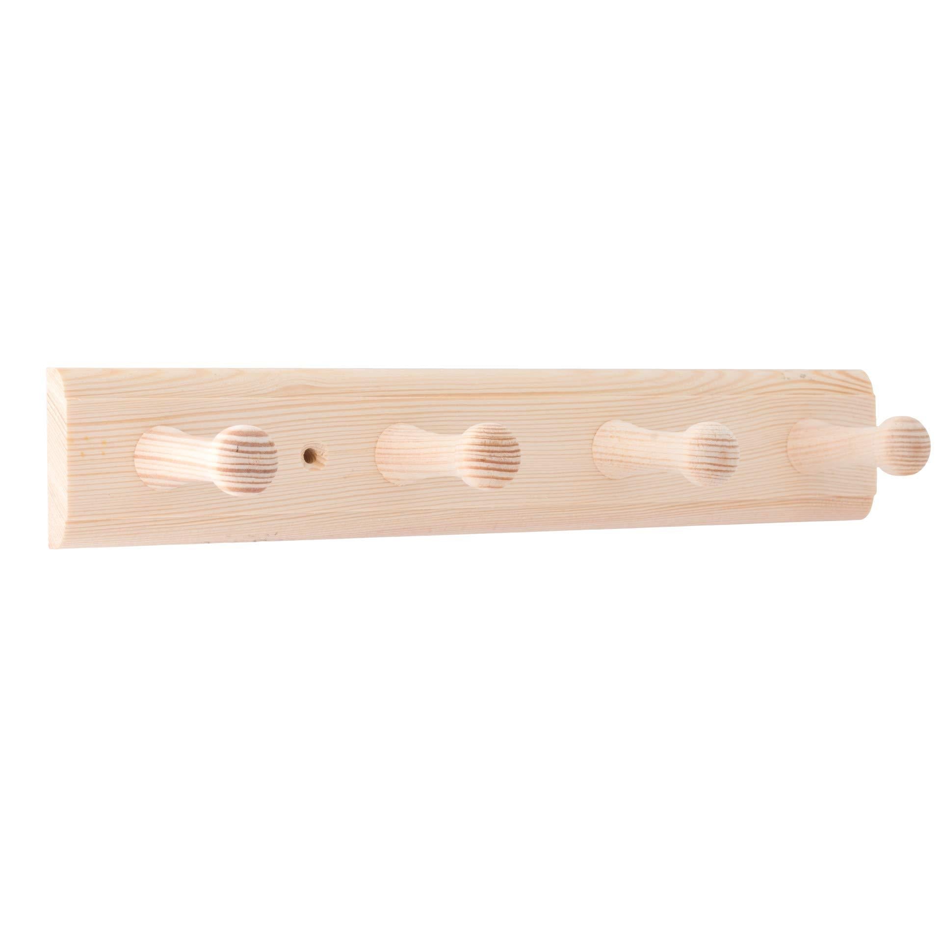 LouMaxx Hakenleiste Holz aus Kiefer mit 4 Holzhaken – Wandgarderobe Holz - Garderobe Kinder - Garderobe Holz - Kleiderhaken Holz zur Wandbefestigung