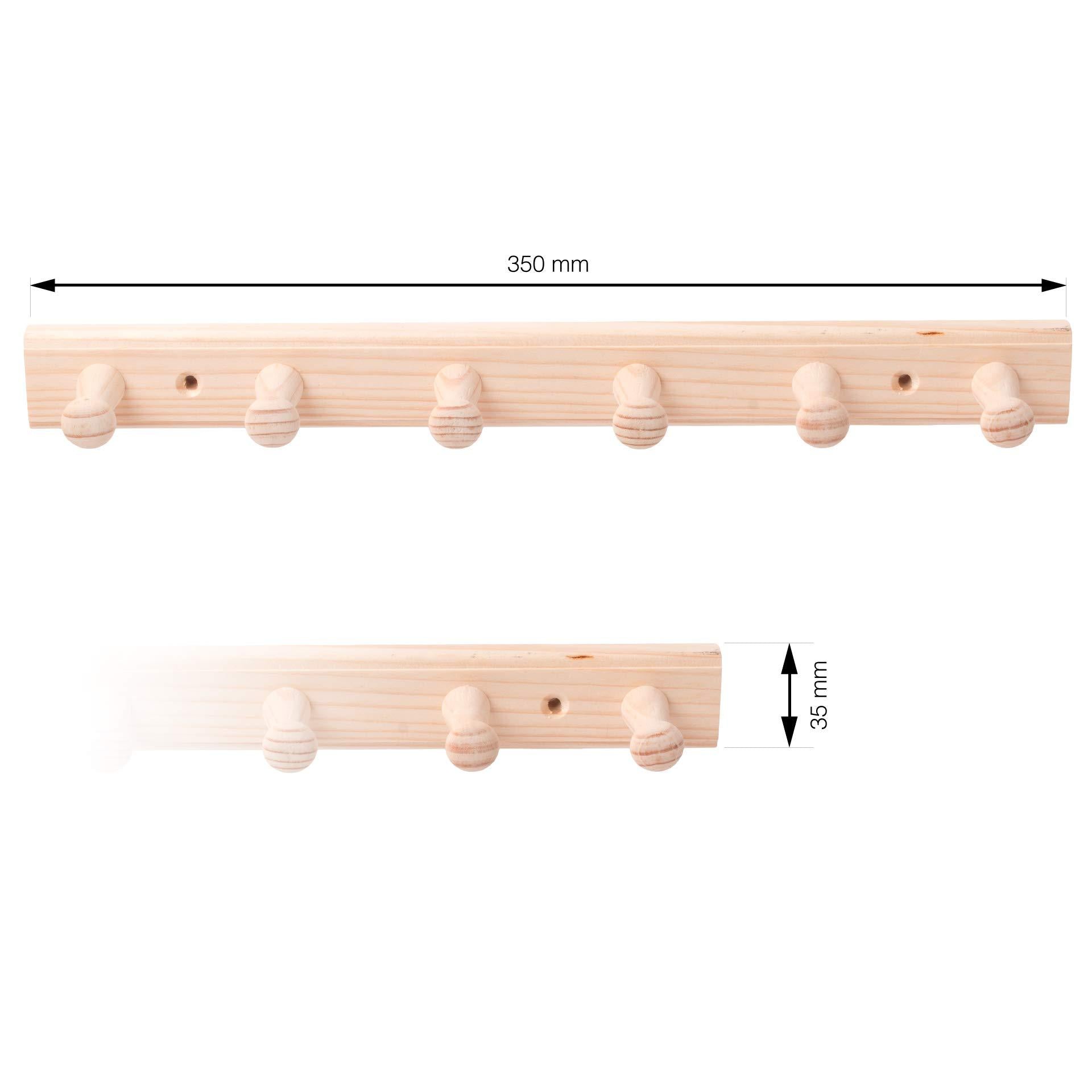 LouMaxx Hakenleiste Holz aus Kiefer mit 6 Holzhaken – Wandgarderobe Holz - Garderobe Kinder - Garderobe Holz - Kleiderhaken Holz zur Wandbefestigung