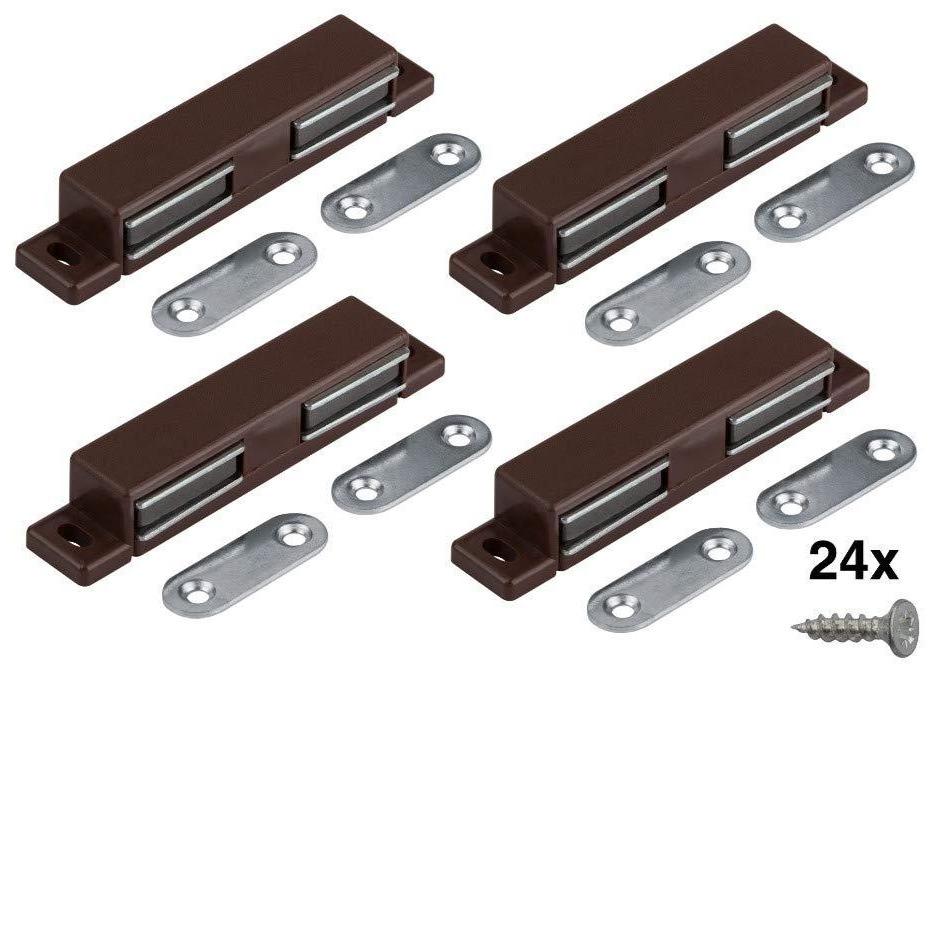 LouMaxx Magnetschnäpper stark - Haltekraft 2x3kg - 4er Set in braun – Türmagnet - Magnetverschluss - Tür Magnet - Magnetverschluss Schrank