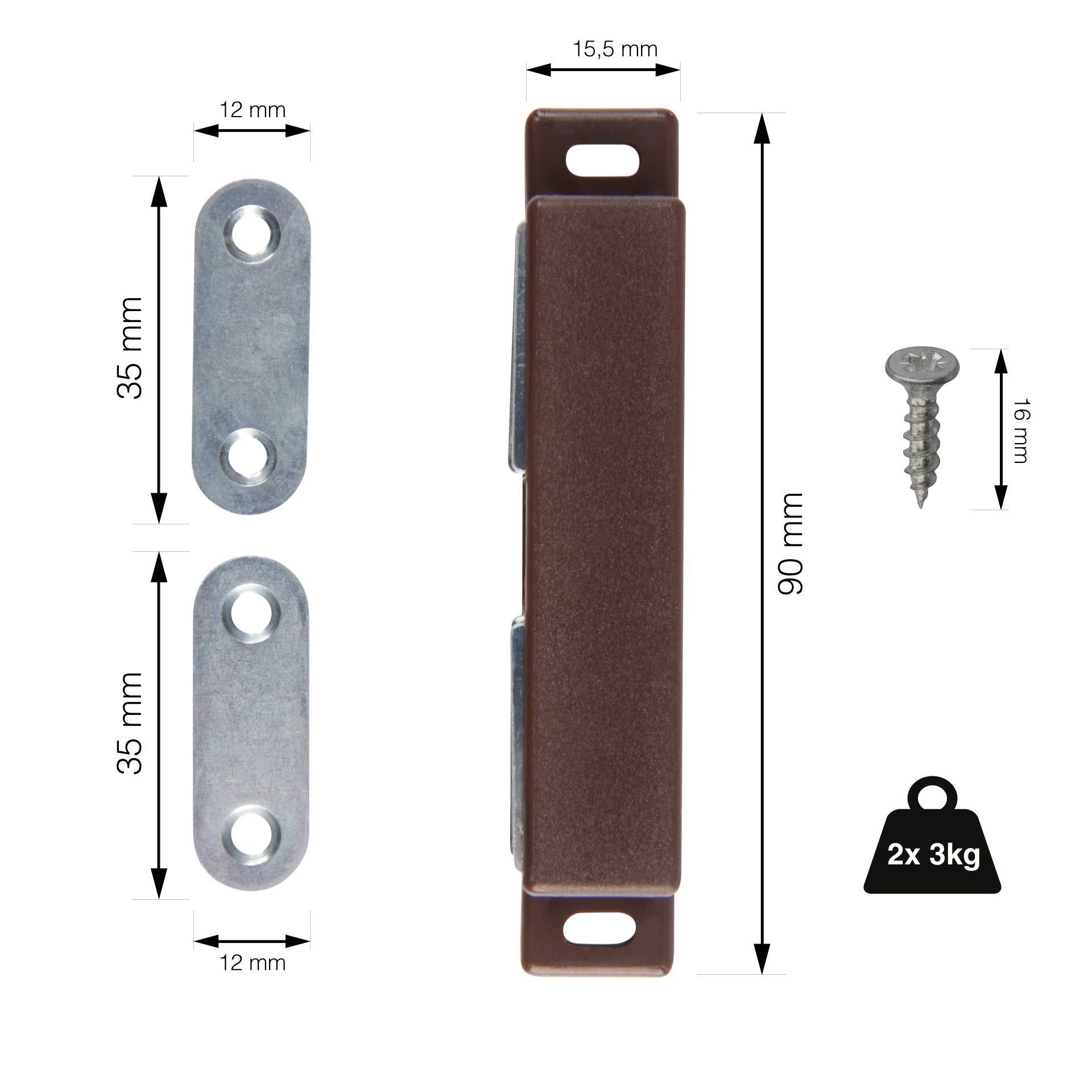 LouMaxx Magnetschnäpper stark - Haltekraft 2x3kg - 4er Set in braun – Türmagnet - Magnetverschluss - Tür Magnet - Magnetverschluss Schrank