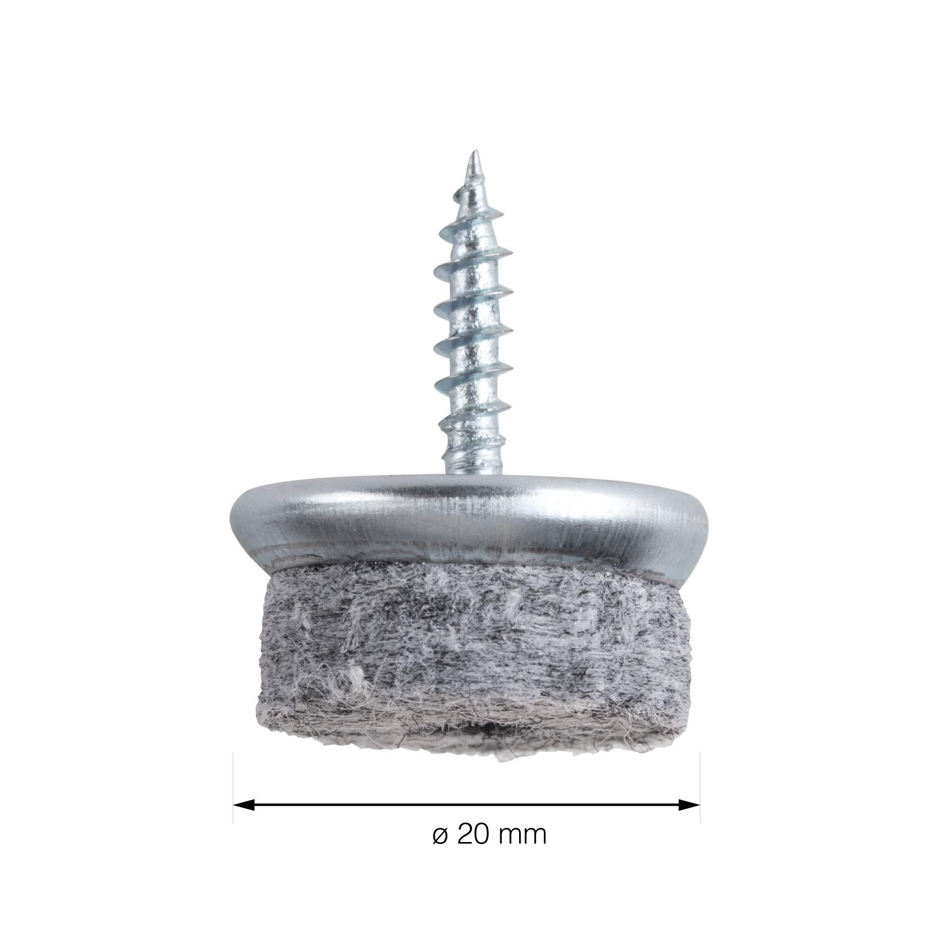LouMaxx Stuhl Filzgleiter Schrauben – 20er Set (rund, Ø 24mm) grau – Stuhlgleiter mit 6 mm dickem Filz – stabile Metalleinfassung – Premium Schutz
