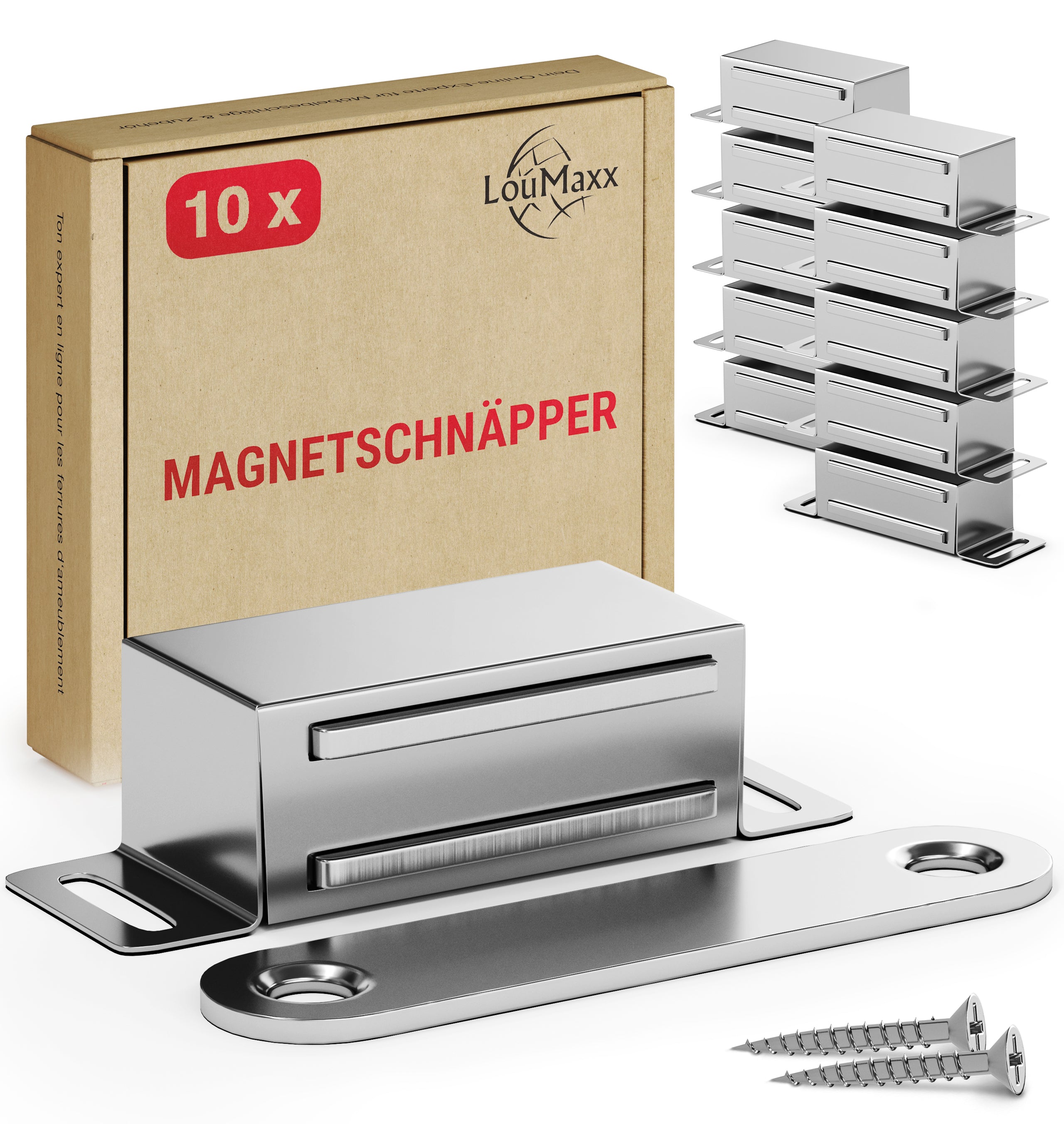 LouMaxx Magnetschnäpper stark - Haltekraft 4kg - 10er Set aus Edelstahl – Türmagnet - Schrankmagnet – Möbelmagnete