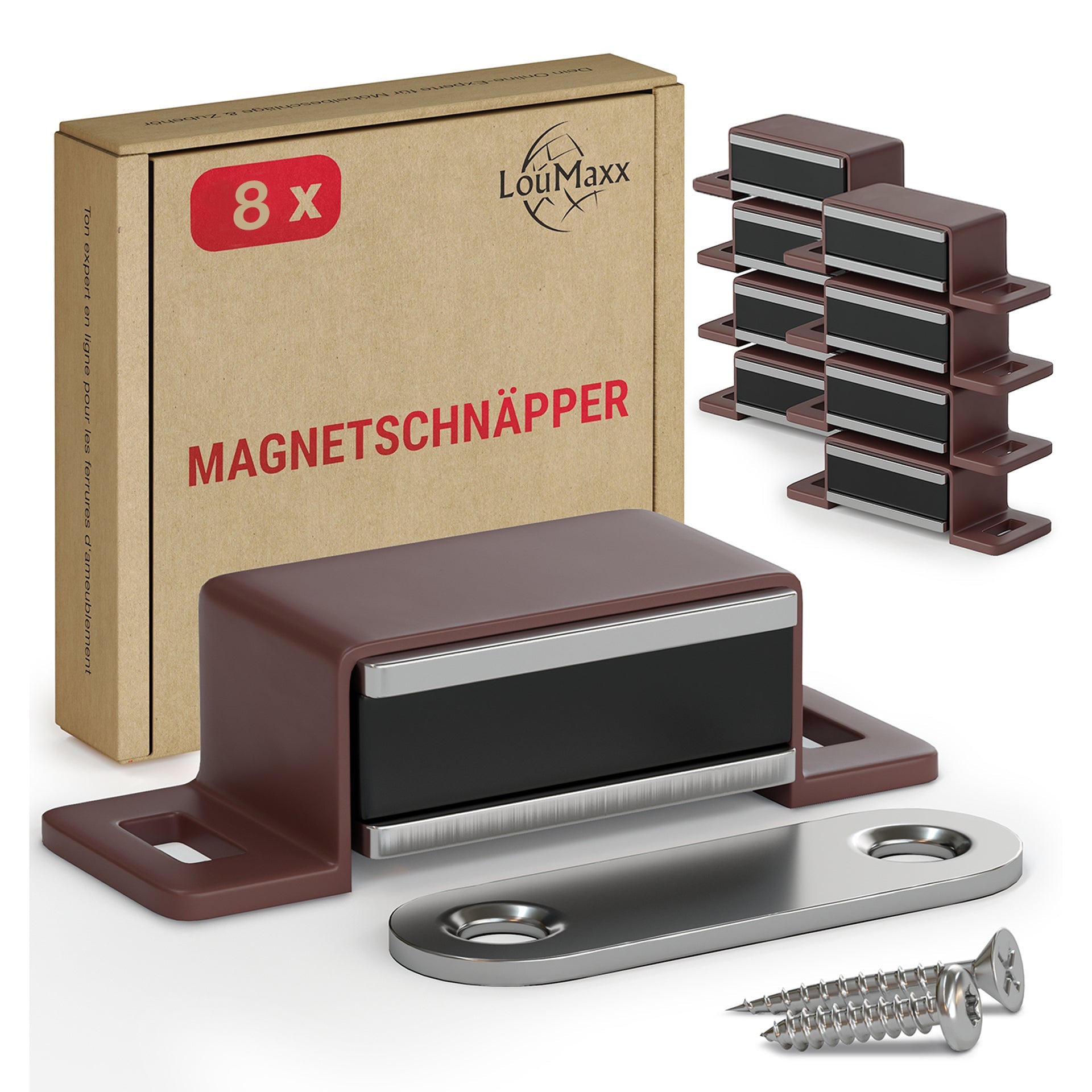 LouMaxx Magnetschnäpper stark - Haltekraft 4kg - 10er Set in braun – Türmagnet - Magnetverschluss - Tür Magnet - Magnetverschluss Schrank