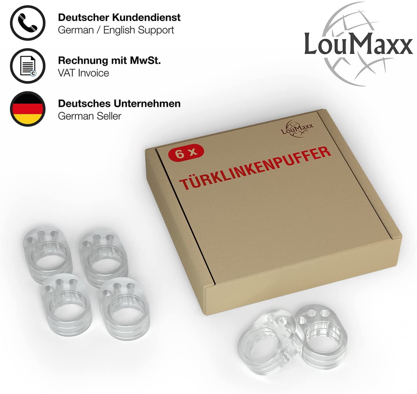 LouMaxx Türklinkenpuffer - 6er Set transparente Türstopper für Türklinke und Fensterklinke Anschlagdämpfer zum Schutz vor Macken