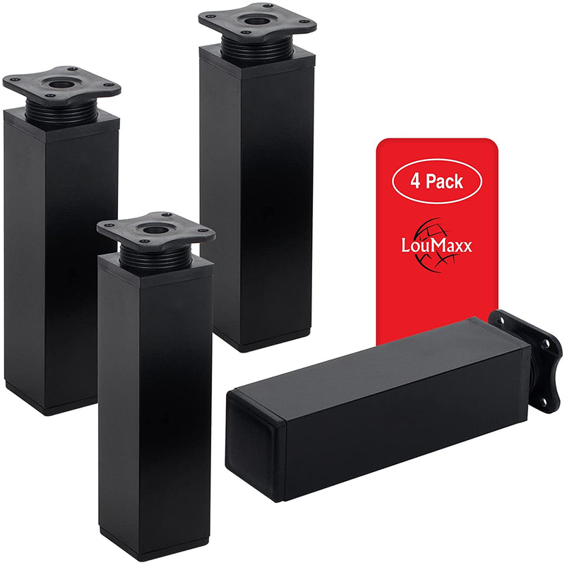 LouMaxx Möbelfüße verstellbar eckig– 4er Set 40x40x150mm in Schwarz inkl. Befestigungsplatte – Füße für Möbel aus Aluminium