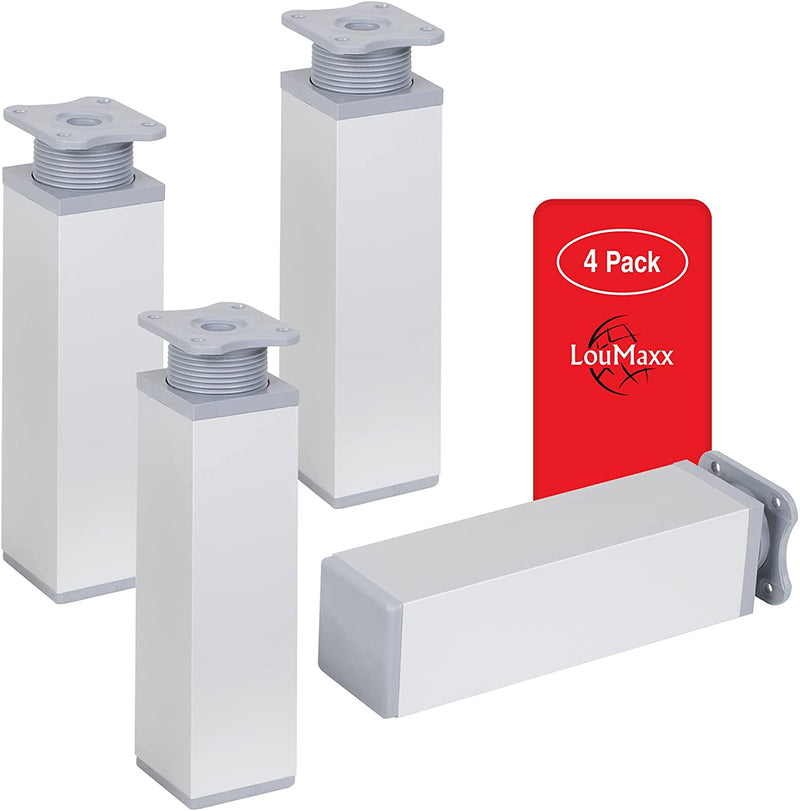 LouMaxx Möbelfüße verstellbar eckig– 4er Set 40 x 40 x 150 mm in Alu/Silber inkl. Befestigungsplatte – Füße für Möbel aus Aluminium